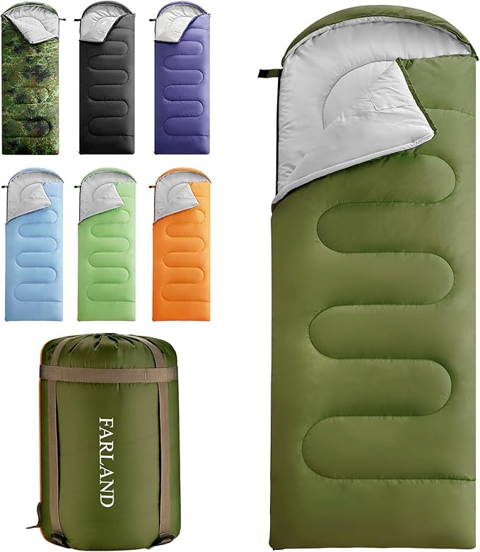 FARLAND Sleeping Bags for Adults Teens Kids with Compression Sack Portable and Lightweight for 3-4 Season Camping, Hiking,Waterproof, Backpacking and Outdoors