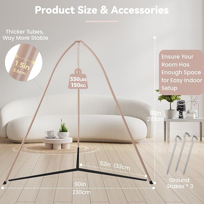 Hammock Chair Stand for Multi-Use, Heavy-Duty Hammock Chair Stand for Indoor & Outdoor, with Height Adjustable Triangular Design, 330 lbs Capacity Hanging Chair Stand, Stand Only - Brown