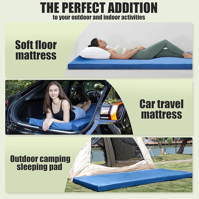 Aodisman Sleeping Pad,3-inch Thick Memory Foam Camping Mattress,Portable Roll-Up Mat for Car/Tent/Floor/Cot/Travel,Comfortable Pad for Guests Sleepover