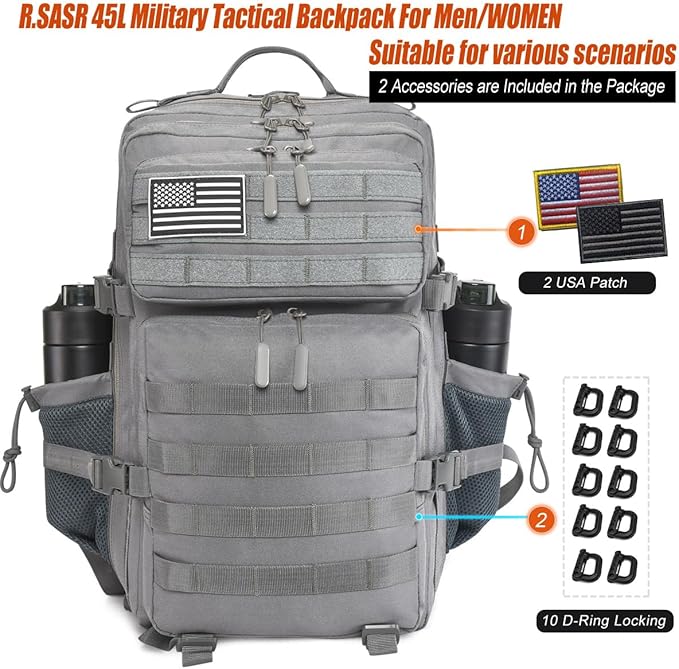 45L Tactical Backpack for Men Women, Military Assault Pack with MOLLE, Large 3 Day Bug Out Bag for Hiking Camping
