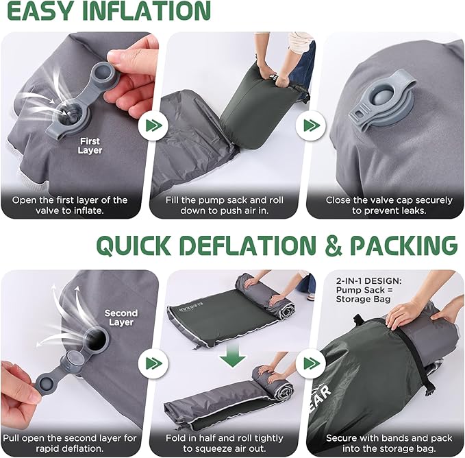 Elegear Air & Foam Self-Inflating Sleeping Pad, CumbreX™ 4" Ultra-Thick Memory Foam Camping Mattress Pad with Air Pump, Compact R-Value 9.5 4-Season Camp Mat for Travel Outdoor - Single Grey