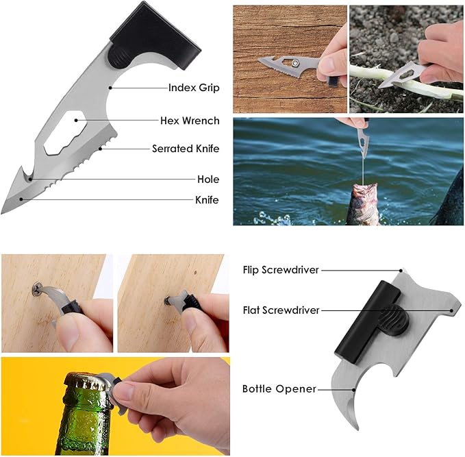 Credit Card Tool Multitool, Christmas Stocking Stuffers 18 in 1 Cool Gadgets, Useful Fathers Gift for Dad, Upgraded Multi-Tool Birthday Gifts Men Women Survival Wallet Tools with Screwdrivers Compass