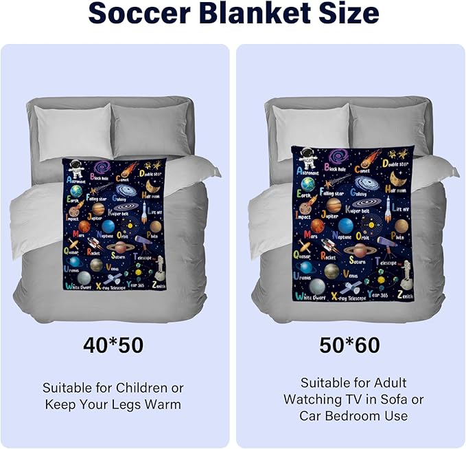 Space Alphabet Blanket, Space Themed Bedroom Decor, 50" X 60" Galaxy Blanket Gifts for Adult, Planet Astronaut Gift for Boys Birthday Christmas