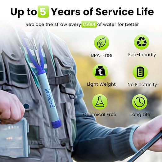 Purewell Outdoor Water Personal Water Filtration Straw Emergency Survival Gear Water Purifier for Camping Hiking Climbing Backpacking(3pcs)