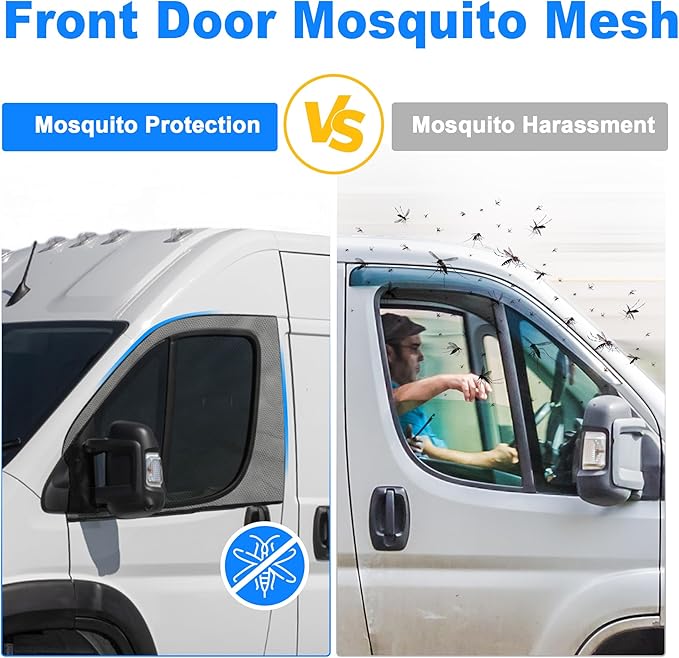 Magnetic Mosquito Screen for Front Doors for Ram Promaster 1500 2500 3500 2014-2025 47x31in Van Front Side Window Anti Mosquito Net Fine Nylon Mesh for Camping Fishing Field 1 Pair