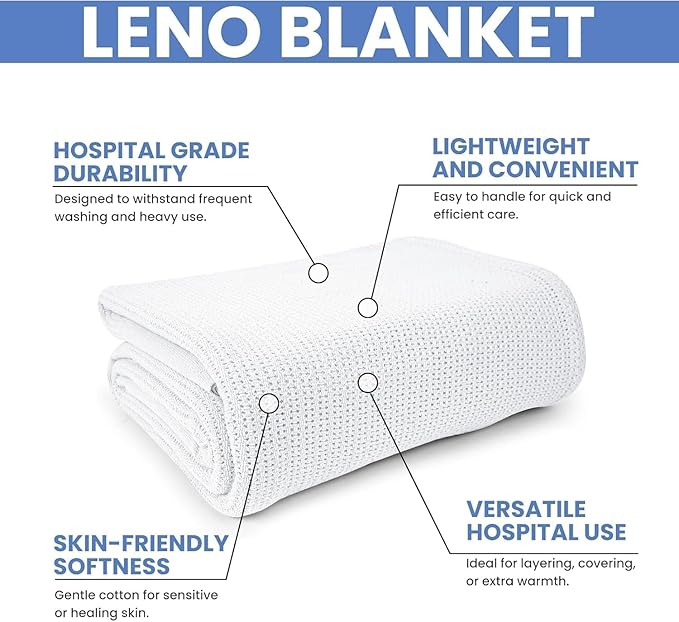 Linteum Textile Supply White Hospital Thermal Blanket 66x90 Inch 100% Cotton, Soft and Cozy, Breathable, Open-Cell Weave Design, All Season Twin Hospital Blanket (4-Pack)
