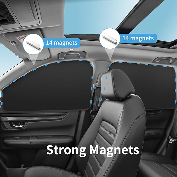 Silver Car Window Sun Shade - Side Thiken Curtain Magnetic 100% Block Light Car Window Covers with Cooler Feeling (Silver, D-Back-2pcs)