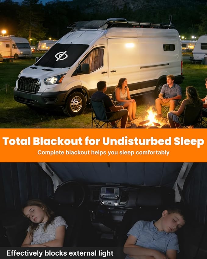MELIPRON Van Windshield Covers Fit for Mercedes-Benz Sprinter NCV3/VS30 2007-2025, Blackout Privacy & Thermal Insulation Window Cover for Van Life & Camping, Custom Fit, Easy Install, Gray