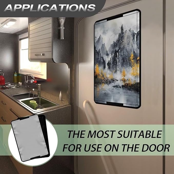 RV Door Window Shade Cover with Landscape Print, Foldable Travel Trailer Motorhome Rv Screen Door Protector, Sun Shade Windshield Blackout Shower Curtains Coverage Accessories