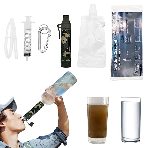 Upgrade Set of 5,Personal Water Filter Straw for Hiking, Camping, Travel,Water Straws to purify Water,Emergency Water Straw (Camouflage)