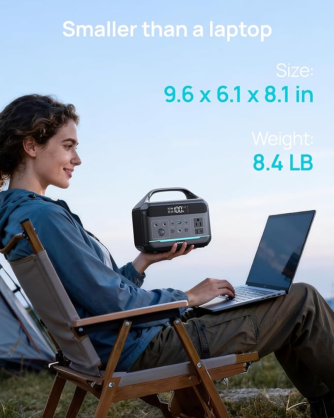 Portable Power Station 288Wh LiFePO4 Battery, 600W Power Bank with AC Outlet Fast Charging 8.4LB Lightweight Solar Generator with Multi-Port Output for Outdoor Camping, Travel, and Emergency Backup