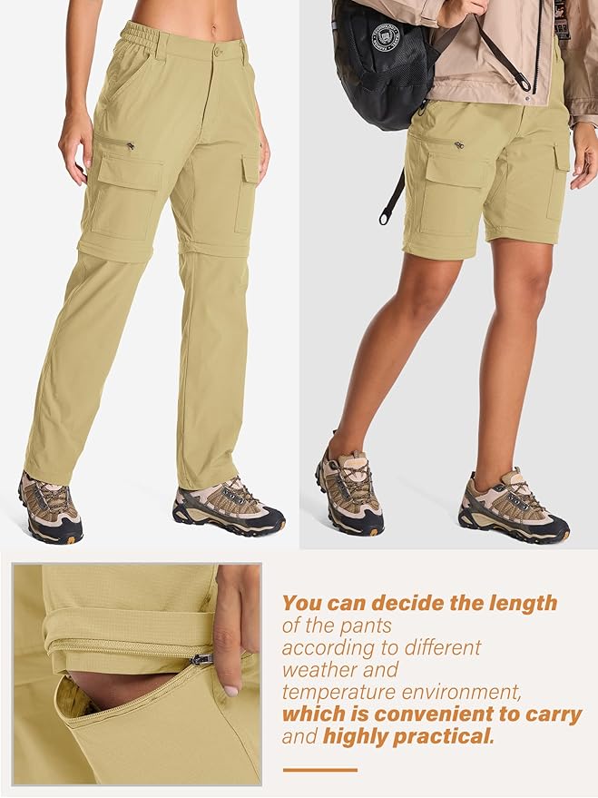 Womens Hiking Pants Convertible Quick Dry Stretch Lightweight Zip Off Outdoor Safari Pants with Cargo Pockets