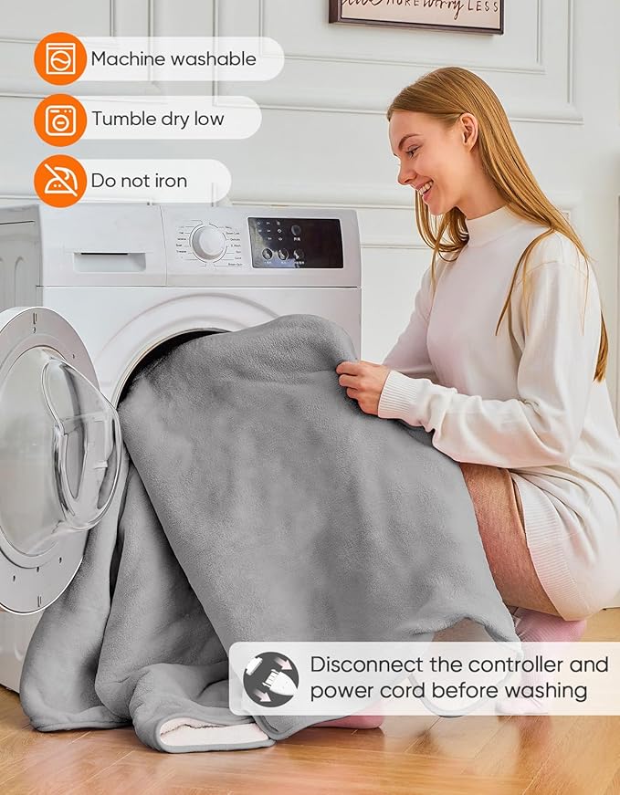 12V/24V Heated Car Blanket, Electric Blanket Flannel Heating Throw for Car, SUV, RV, Camping, 60" x 44", Hi/M/Lo Heating Settings, Auto-Off Timer,Grey