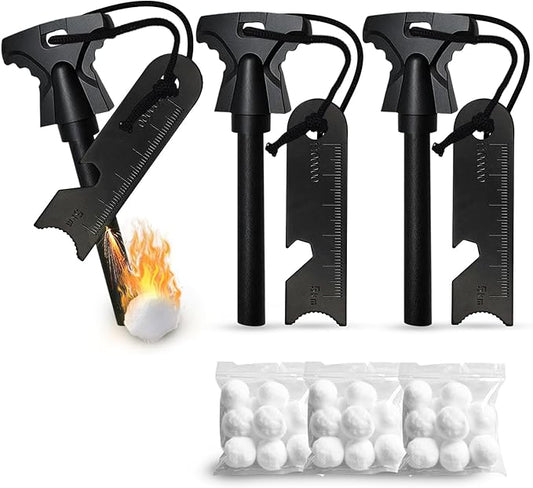 3PCS Magnesium Fire Starter with Striker, High Temp Magnesium Rod, Ferro Rod Fire Starter Survival Tool with 30Pack Waterproof Tinder and Steel Fire Striker for Camping, Hiking and Emergency