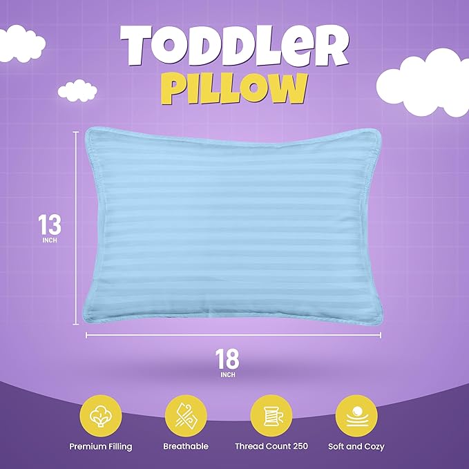 Utopia Bedding Toddler Pillow (Light Blue, 2 Pack), 13x18 Small Kids Pillow for Sleeping, Soft and Breathable Cotton Blend Shell, Ideal for Toddler Bed and Travel (Intended for Age 2 and up)