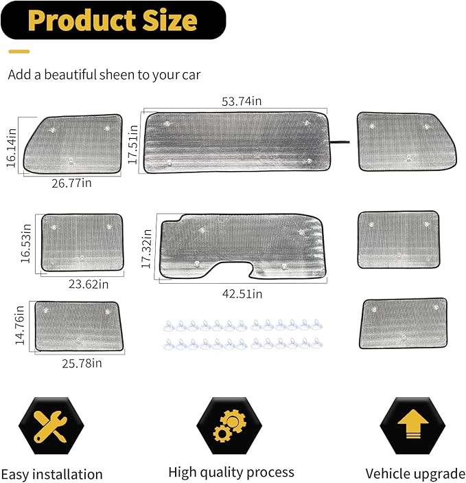 Windshield Sunshade Sun Shade Heat Shield Window Sun Visor Mat for Jeep Wrangler JLU 4 Door 2018-2024,8PCS