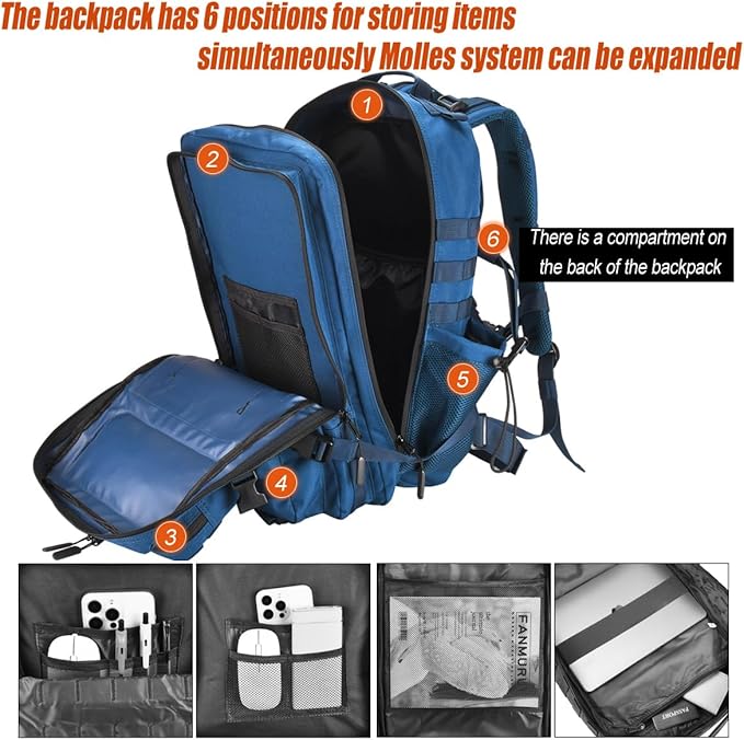 45L Tactical Backpack for Men Women, Military Assault Pack with MOLLE, Large 3 Day Bug Out Bag for Hiking Camping