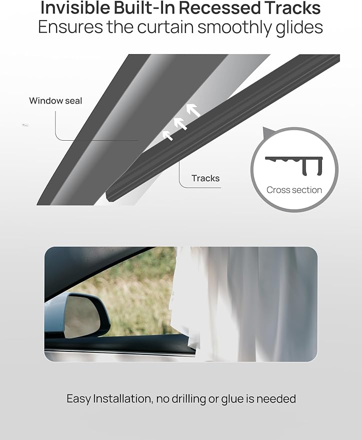 TPARTS Side Window Sunshade for Tesla Model 3 2018-2026 (Including Model 3 Highland), Privacy Curtain Blinds Front & Rear Window Shade Silk Fabric Set of 4 (Standard, Premium, Performance)