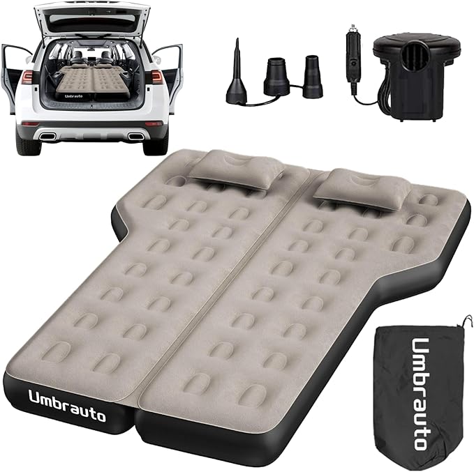 Umbrauto 78.7" Inflatable Air Mattress for Mid- and Full-Size SUV, Van Sleeping Airbed for Back Trunk with Back Seat Folded, Car Camping Travel Pad with Electric Pump, Pillows, Repair Patch Kit