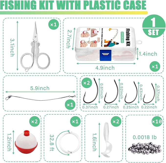 Compact Mini Fishing Kits Bulk – Emergency Survival Fishing Tackle Kits with Case for Beginners, Outdoor Operation, Shoebox Stocking Stuffer for Kids