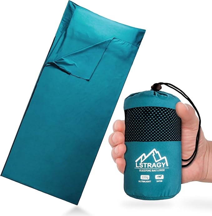Ultralight Sleeping Bag Liner, Satin Sleep Sack, Comfy Breathable & Cooling & Silky Soft liner, Travel Sheets & Adult Sleep Sack with 2 Way Zipper, Ideal for Backpacking, Hotel, Camping, Hostels