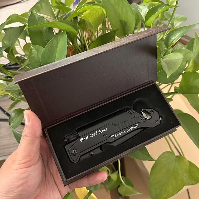 Mothers Day Fathers Day Gift - Personalized Custom Engraving Gifts for Him Her, 6-in-1 Multifunctional Folding Pocket Knives with LED Light, Seatbelt Cutter, Glass Breaker, Magnesium Fire Starter, Bottle Opener