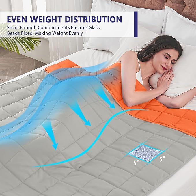 yescool Weighted Blanket for Adults (17 lbs, 60" x 80", Orange) Cooling Heavy Blanket for Sleeping Perfect for 110-130 lbs, Queen Size Breathable Blanket with Premium Glass Bead, Machine Washable
