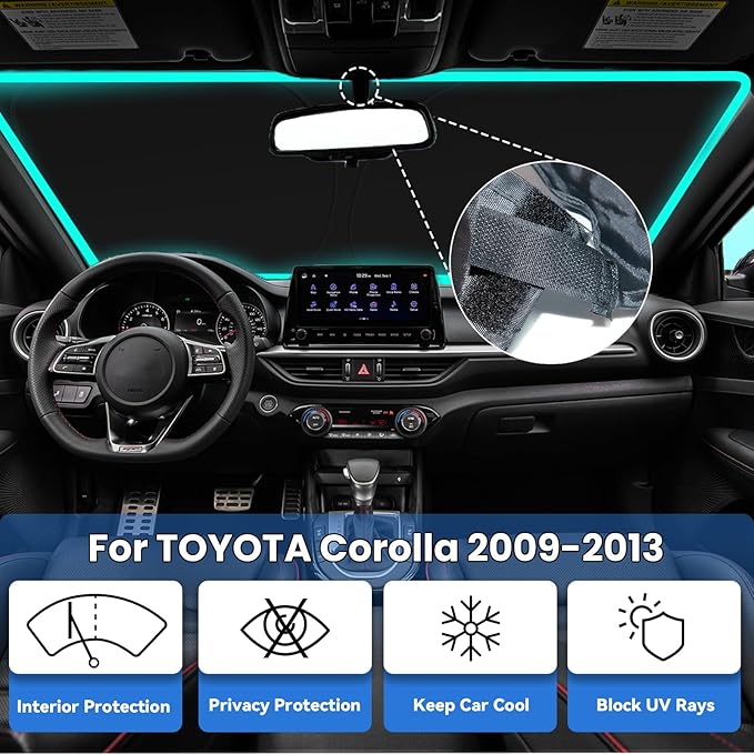 Windshield Sun Shade for Toyota Corolla 2009-2013, Car Front Window Sunshade with 240T Sun Visor Protector Blocks UV Rays Heat Sun Shield Accessories