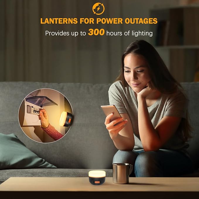 Yonktoo Rechargeable Camping Lantern with 6400mAh Battery, 300 Hour Runtime, 5 Light Modes, Adjustable Brightness, Waterproof, Hook & Magnetic Base, Battery Operated for Camping & Power Outages