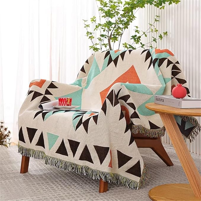 Homesy Aztec Throw Blankets Navajo Southwestern Throws Cover Reversible Green Boho Southwest Blanket for Couch Chair Sofa Bed Home Outdoor Beach Car Tent Travel Camping 51"x63"