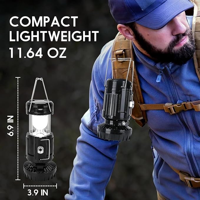 2 Pack,2026 Upgrade Solar Portable Lantern Rechargeable Fan - Collapsible Lightweight LED Camping Lantern for Power Outages Flashlight Survival Kits for Outdoor