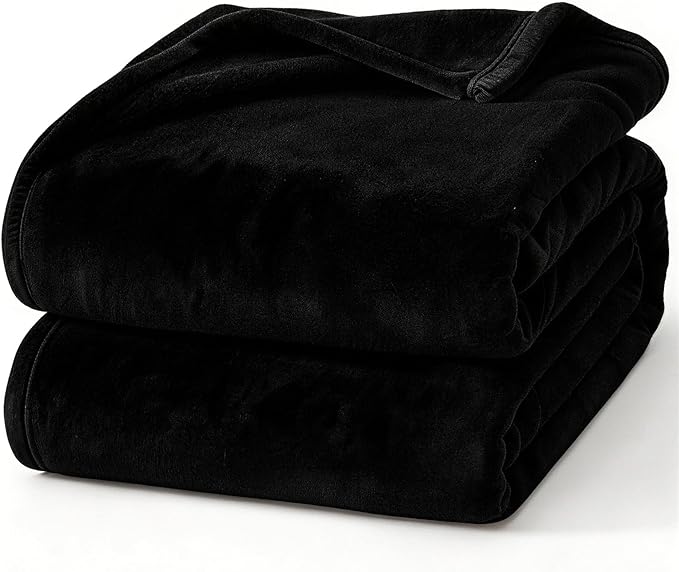 Hansleep Fleece Black King Blanket, Super Soft Flannel Fuzzy Plush Cozy Blanket for All Seasons, Black, King 90x108 Inches