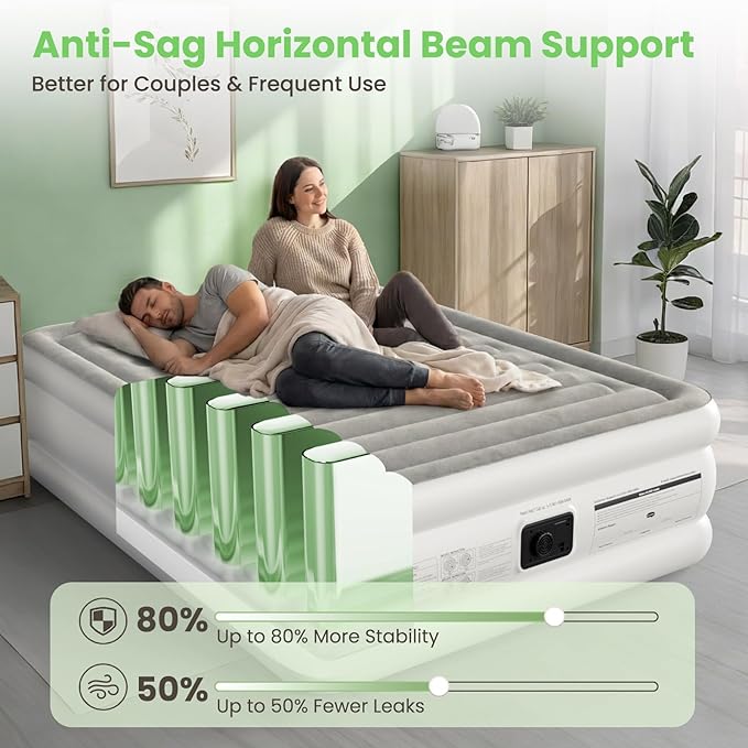 CHERIMOR Air Mattress Queen with Built in Pump, 18" Raised Comfort, Anti-Sag Horizontal Beam, 800lbs Heavy-Duty Support Blow Up Mattress, Multi-Layer Leak Proof Air Bed for Home Guests Camping