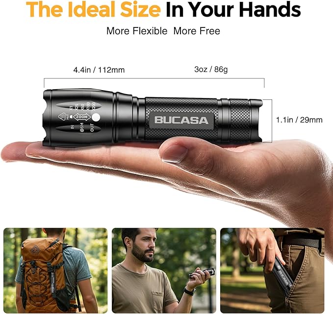 BUCASA 3 Pack Rechargeable Flashlights High Lumens, Brighter Small Flashlight Powerful Tactical Flashlights Rechargeable, Waterproof LED Flashlight with 3 Modes Zoomable for Camping Emergency