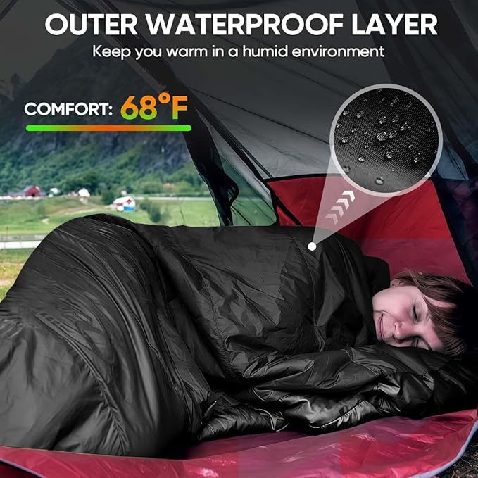 OBTANIM Sleeping Bags Portable Waterproof Camping Sleeping Bag for Adults Kids 4 Seasons Cold Weather or Warm Backpacking Hiking Travel Indoor Outdoor Use