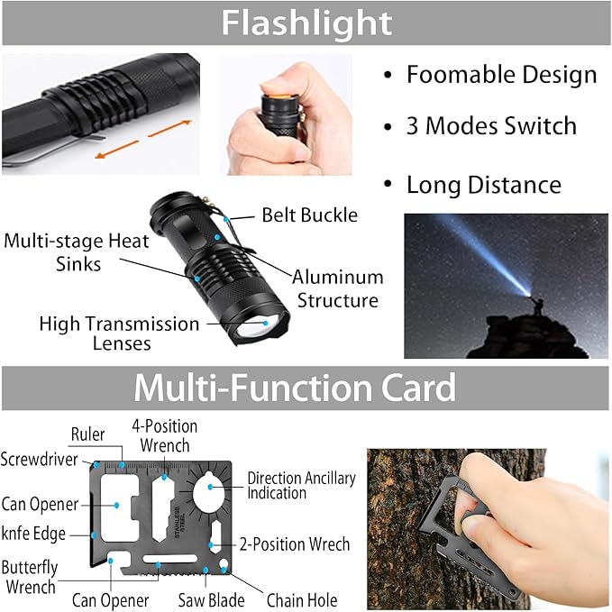 Emergency Survival Kit, 144pcs Survival Gear with Molle Pouch for Camping Hiking for Men
