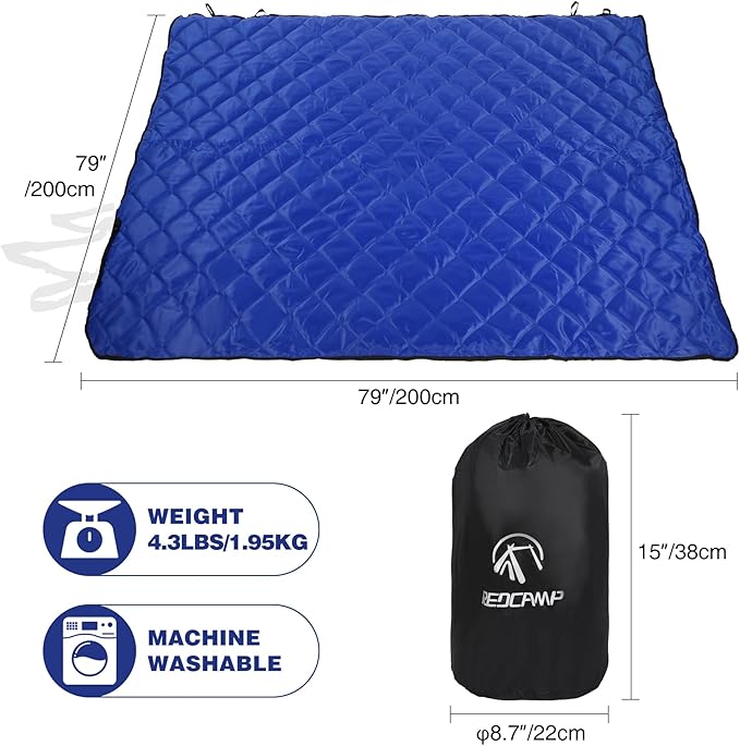 REDCAMP Large Outdoor Camping Blanket with Sherpa Lining, Waterproof and Windproof Cold Weather Blanket for Camping Stadium, Machine Washable 79"x 79" Blue