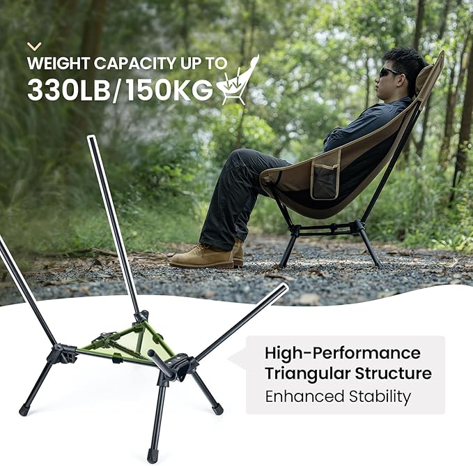 ONETIGRIS Tigerblade High Back Camping Chair with Pillow Design, Comfortable Widened Seat Folding Chair