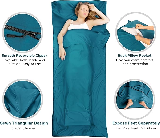 Sleeping Bag Liner,14oz Ultralight Sefl Tan Sleep Sack with 2 Way Zipper, Expose Feet Separately, Adult Sleep Sack & Travel Sheets for Camping, Hiking, Traveling Backpacking,Hotel