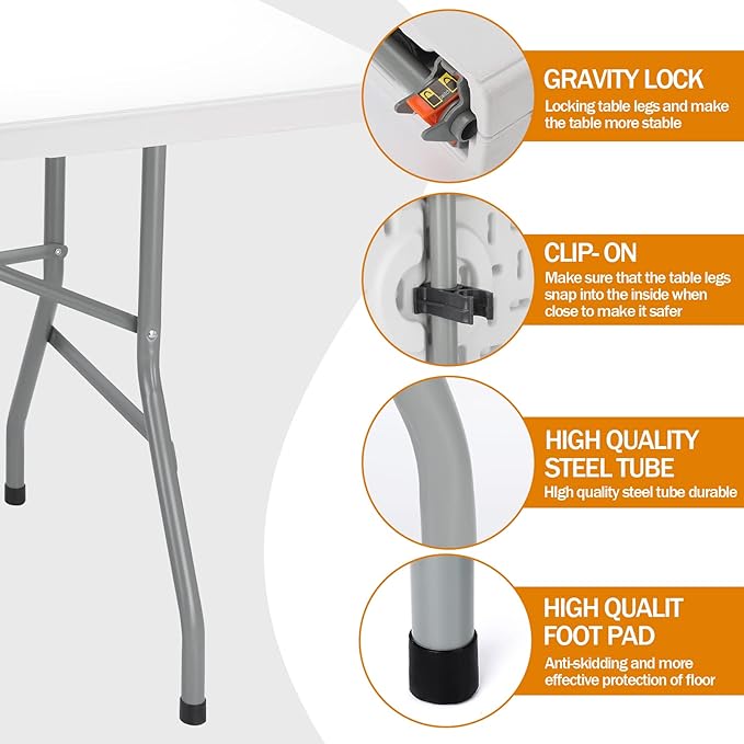 Lakhow Folding Table 6ft Heavy Duty Portable Table Indoor Outdoor with Parties, Camping & BBQs, Folds in Half for Easy Storage, No Assembly Required, White