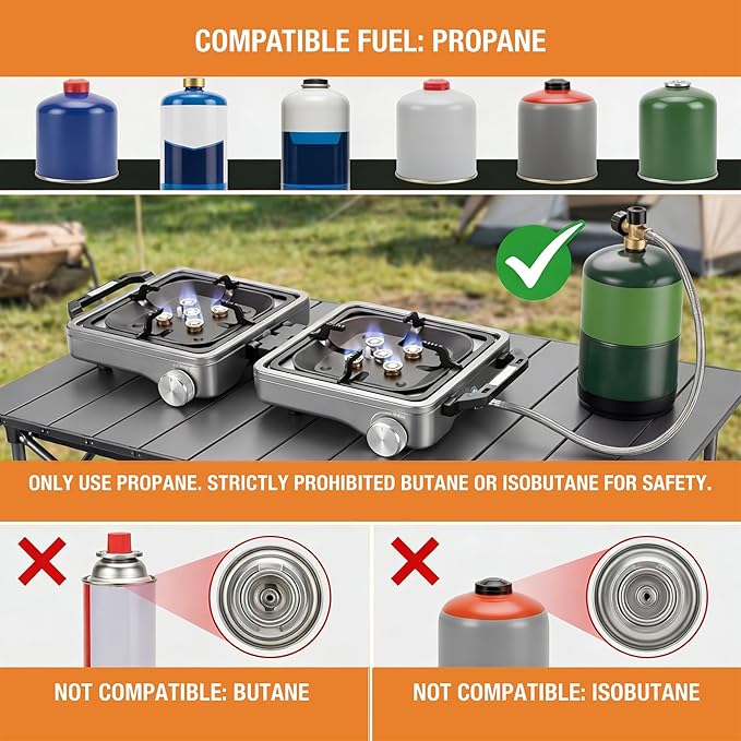 2 Burner Camping Stove with Windshield, 24000 BTU Propane Gas Stove,Portable Folding Camp Stove with Carry Bag, Piezo Ignition Adjustable Burners, Camping Essentials for Outdoor Tailgating Grilling