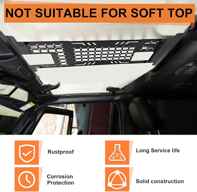 Roof Molle Panel, Compatible with 2007-2018 Jk (Hardtop Models Only), Roof Rack Storage, No Drilling Required