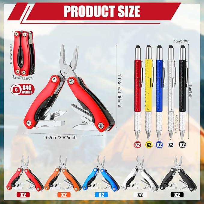 20 Pack Mini Multitool Bulk Easter Day Gifts for Men Him Dad Swag Bags Stuffers 6 in 1 Multi Tool Pen Multitool Pliers Pocket Knife for Men Birthday Camping Survival, 5 Colors