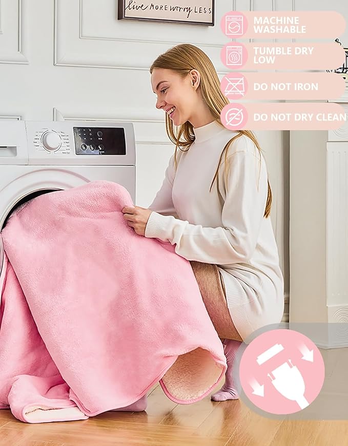 Car Heated Blanket, 12/24V Portable Heated Blanket for Car, Machine Washable Flannel Travel Blanket, 3 Heating Levels, 60x44 Inches, 4-in-1 Design, Convenient Storage for Camping,Pink