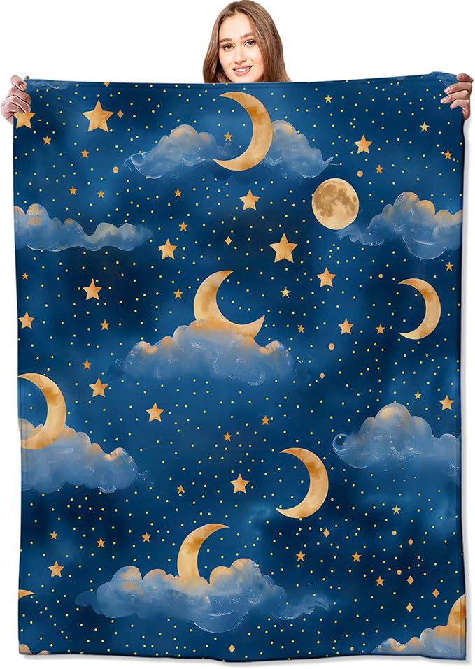 Moon Cloud Stars Blanket Dreamy Night Sky Throw Blankets Gifts for Girls Boys Adults Lightweight Soft Fleece Cozy for Sofa Couch Bed Room Travel Birthday Party Decor 40x50in