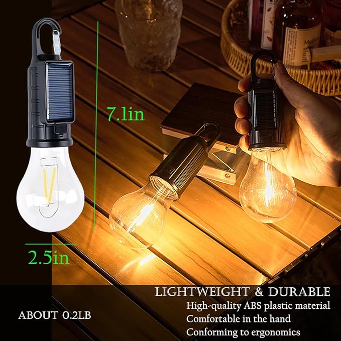 Solar Camping Lantern, Portable LED Camping Light with Light Sensor, USB Rechargeable Tent Light, Dusk to Dawn Waterproof Hanging Emergency Light for Outdoor Hiking Backpacking Patio Warm White 2 Pack