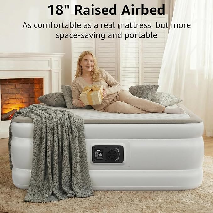 YENING Foam Full Size Air Mattress with Built in Pump Raised Double Blow up Bed Inflatable Camping Airbed 18 Inch Tall