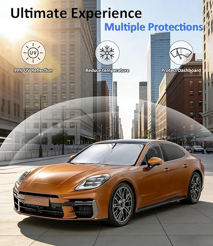 Windshield Sun Shade for Porsche Panamera 2017-2024, Car Front Window Sunshade with 240T Sun Visor Protector Blocks UV Rays Heat Sun Shield Accessories