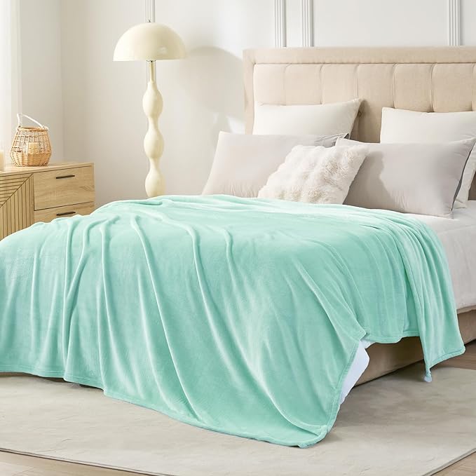 Hansleep Fleece Lake Green King Blanket, Super Soft Flannel Fuzzy Plush Cozy Blanket for All Seasons, Lake Green, King 90x108 Inches
