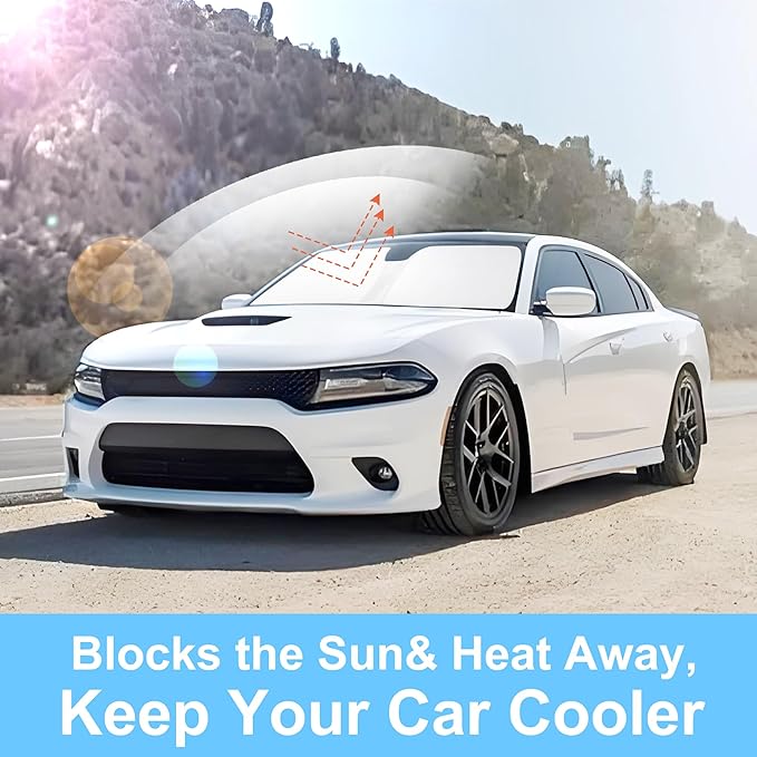 Windshield Sun Shade Custom Fit 2011-2020 2021 2022 2023 Dodge Charger Accessories Foldable Sunshade Sun Blocker Front Window Shades Covers Keep Car Cooler
